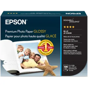Epson S041727 Premium Photo Paper, 68 lbs., High-Gloss, 4 x 6 (Pack of 100 Sheets),White