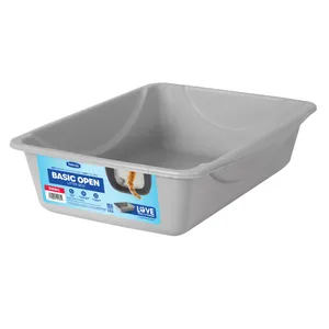 Petmate Basic Open Cat Litter Pan, Multidirectional Easy to Clean Plastic Litter Box, Gray, Made in USA, 14" x 10.5" x 3.5", Small Recommended for Kittens and Small Cats