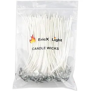 EricX Light 100 Piece Natural Candle Wick, Low Smoke 6" Pre-Waxed & 100% Natural Cotton Core,For Candle Making,Candle DIY