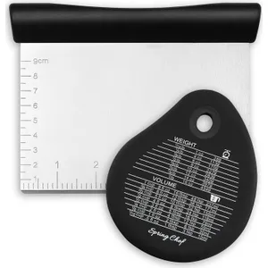 Spring Chef Dough Bench Scraper for Baking with Markings - Stainless Steel Kitchen Dough Cutter Tool with Bowl Pastry Scraper for Pizza, Bread, Pastries - Bench Knife - Dishwasher Safe - Black