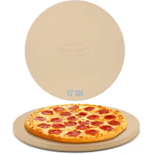 Unicook Pizza Stone for Grill Oven, 15 Inch Round Baking Stone, Heavy Duty Cordierite Bread Cooking Pan, Thermal Shock Resistant, Ideal for Making Crisp Crust Pizza, Bread and More, Includes Scraper