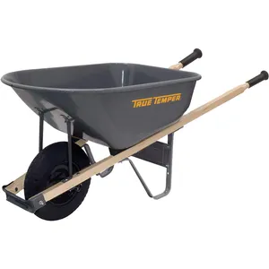 True Temper R6FF25 Wheelbarrow with Steel Tray and Never Flat Tire, 6-Cubic Foot Capacity