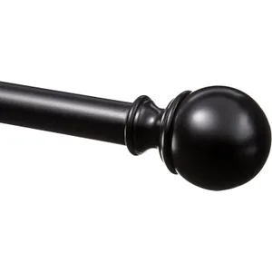 Amazon Basics Sturdy Adjustable Curtain Rod for Windows with Round Finials, 1-Inch, 72" to 144", Black, 1-Pack