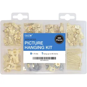 Assorted Picture Hanging Kit | 220 Piece Assortment with Wire, Picture Hangers, Hooks, Nails and Hardware for Frames
