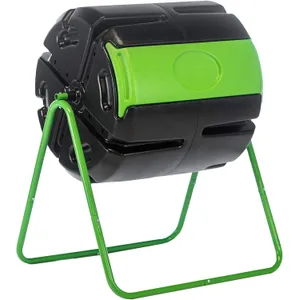 FCMP Outdoor HOTFROG Roto Single Chamber Batch Tumbling Composter - Outdoor Rotating Garden Compost Bin (HF-RM4000) Black & Green (37-Gallon)