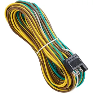 SUZCO 25 Foot 4 Wire 4-Flat 21' Male & 4' Female Trailer Light Wiring Harness Extension Kit, 4-Way Plug 4 Pin Extension Connector & Wishbone-Style with 18 Gauge White Ground Wire with SAE J1128