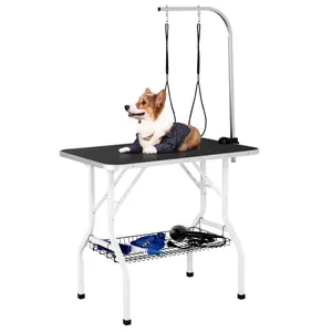 Yaheetech 36'' Dog Grooming Table, Pet Foldable Grooming Table w/Double Loops/Mesh Tray/Adjustable Arm, Black