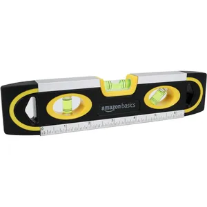 Amazon Basics 9-Inch Magnetic Torpedo Level and Ruler, Easy to Use, 180/90/45 Degree Bubbles, Lightweight, Black