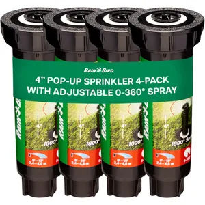 Rain Bird 1804VAN 1800 Series Professional 4 Inch Pop Up Sprinkler Head, 4 Pack - Lawn Sprinkler with Adjustable 0-360 Degree Arc Nozzle Pattern, Up to 15 Ft Spray Distance, 1/2 in NPT Threaded Inlet