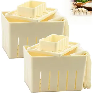 Tofu Press Mould (2PCS) Food Grade Plastic DIY Homemade Tofu Maker Pressing Mold Kit/Cheese Press + Soybean Curd Cheese Cloth Kitchen Tools