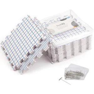 Blocking Mats for Knitting - KnitIQ Extra Thick Blocking Boards for Crochet Projects with Gridlines - 100 T-Pins and Storage Bag Included for Knitting Supplies - Standard Mat Set - Pack of 9