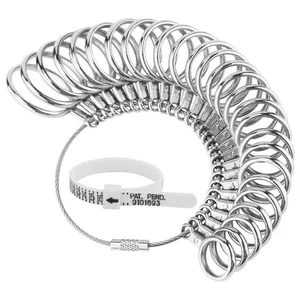 UUBAAR Ring Sizer Measuring Tool Kit, 27PCS Stainless Steel Ring Sizing Gauge Measurer, US Size 0-13 with Half Sizes, 2 Reusable Finger Sizer Belts US 1-17(1 with Magnifier), Men Women Wedding Jewelry