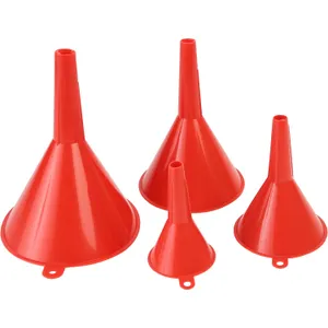 GreatNeck 70018 4-Pc Oil Funnel Set, Oil Funnels for Automotive Use, Gasoline, Coolant, Transmission Fluid, Stackable with Hanging Hole for Garage, Mechanic Tools for Maintenance