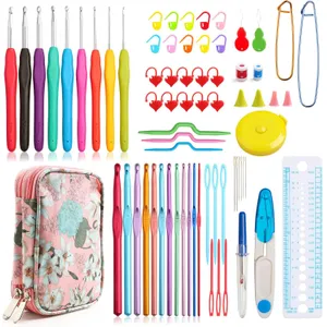 KOKNIT Crochet Hooks Set with Storage Case 71pc Knitting Needle Accessories 9 Soft Grip Ergonomic Crochet Needles,12 Coloured Aluminum Yarn Crocheting Crochet Hooks,Crochet Kit with Crochet Supplies