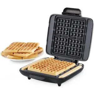 Dash No-Drip Waffle Maker - Makes Four Waffles at Once for Hassle-Free Breakfasts - Dual Nonstick Heating Plates & Quick Heat-Up System - Easy-Release Surface - Silver