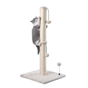 MECOOL 34” Tall Cat Scratching Post Premium Basics Kitten Scratcher Sisal Scratch Posts Trees with Hanging Ball for Indoor Cats, Beige