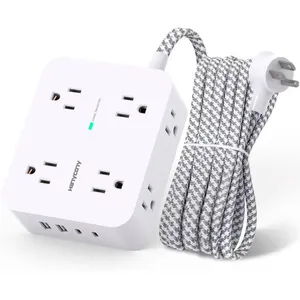 Surge Protector Power Strip - HANYCONY 8 Outlets 4 USB (2 USB C) Charging Ports, Multi Plug Outlet Extender, 5Ft Braided Extension Cord, Flat Plug Wall Mount Desk Charging Station for Home Office ETL