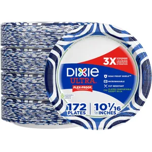 Dixie Ultra, Large Paper Plates, 10 Inch, 172 Count (4 packs of 43 plates), 3X Stronger*, Heavy Duty, Microwave-Safe, Soak-Proof, Cut Resistant, Disposable Plates For Heavy, Messy Meals