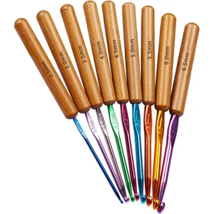 Coopay Bamboo Crochet Hooks Comfort Grip, 6.7" Crochet Kit Longer Aluminum Shaft Crochet Needles for Crocheting, Ergonomic Knitting Hooks Set for Crochet Yarn Craft, Premium Knitting Crochet Supplies