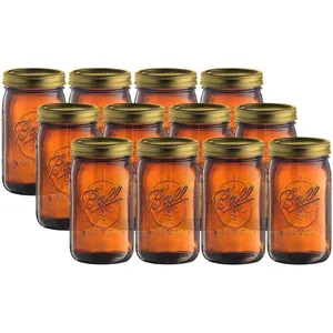 Ball WIDE MOUTH Quart (32 oz.) Glass Food Preserving Pickling Canning Mason Jar with Lid and Band, Clear, 12-Count (Packaging May Vary) (Amber)