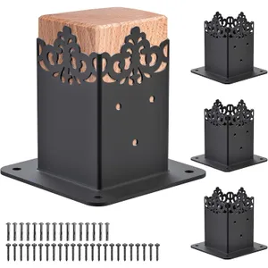 Insaga 4x4 Post Base 4PCS, Thick Steel 4x4 Post Bracket, (Inner Size 3.6'' x 3.6'') Pergola Bracket 4x4 with Coating, 4x4 Fence Post Anchor Decorated Deck Post Base, Deck Railing