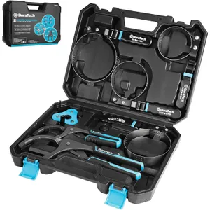 DURATECH 8-Piece Oil Filter Swivel Wrench Set, Wrenches Cover 2-3/4" to 5-1/4", 9" & 12" Adjustable Oil Filter Pliers, Universal 3-Jaw Removal Tool with 1/2" to 3/8" Adapter, Organized in Storage Case