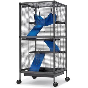 HABUTWAY 45''H Metal Small Animal Cages, Rolling Chinchilla Cage with Removable Ramps, Lagre Cage for Chinchillas/Guinea Pigs/Rabbit, Ferret Cages with Hammock & 4 Tiers, Black