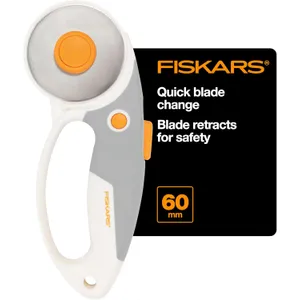 Fiskars 60mm Rotary Cutter for Fabric with Ergonomic Loop Grip And Comfort Handle, Titanium Rotary Fabric Cutter for Thick Materials, Easy and Safe Blade Change, Sewing Supplies and Quilting Tools