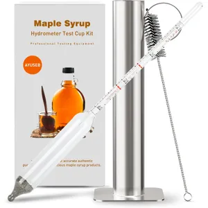 Maple Syrup Hydrometer Test Cup Kit - Maple Syrup Density Kit, Baume and Brix Scale, Stainless Steel Maple Syrup Kit with Cleaning Brush - Calibrated to Create Pure Maple Syrup