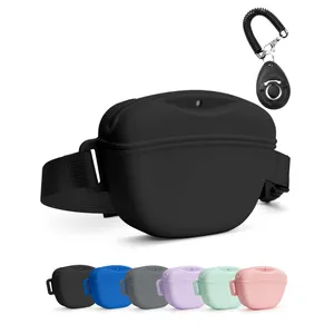 heouvo Dog Treat Pouch with Training Clicker, Upgrade Stronger Magnetic Closure to Avoid Spilling, 1.67 Cup Silicone Treat Bag Fanny Pack with Waist Belt for Pet Training Walking (Black)