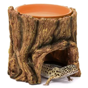 Cididu Reptile Hide Cave Resin, 2 in 1 Reptile Hideout Cave and Food Tray, Reptile Shelter with Detachable Food Bowl, Leopard Gecko Keeper Habitat Help Shedding for Amphibian, Snake, Lizard, Turtle