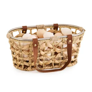 Egg Baskets for Collecting Fresh Eggs Farmhouse Handmade Wicker Hyacinth Egg Collecting Basket with Handle