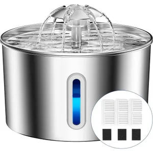 Cat Water Fountain Stainless Steel - 74oz/2.2L Automatic Large Pet Watering Bowl Dispenser for Indoor Dogs - Drinking Fountains with 3 Filter, Gifts for Cats and Kitty - Dog Waterer Bowls No Spill