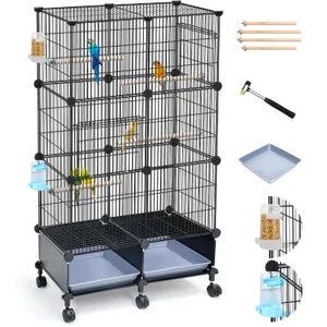 VISCOO Upgraded Encrypted 46-Inch Bird Cage, with Wooden Perches, Metal Parakeet Cage with Slide-Out Tray, Water Bottle&Feeder, Bird Cages for Parrot,Parakeets,Cockatiel,Lovebird,Small Mid-Sized Birds