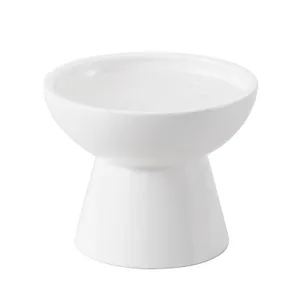 CEEFU Extra Wide Elevated Ceramic Cat Water Bowl - 6.2" Deeper Dish for Whisker Fatigue Relief, 5" Height for Easy Feeding, Lead & Cadmium Free, Durable Raised Cat Bowls, White