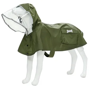 Waterproof Dog Raincoat, Adjustable Reflective Lightweight Pet Rain Clothes with Poncho Hood (Army Green, Small)