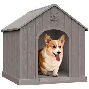 Bifanuo Outdoor Indoor Dog House for Small & Medium Dogs - Weatherproof Shelter with Elevated Floor, Hidden Vents & Tool-Free Assembly (Classic Grey, 26.18" L x 24.03" W x 25.98" H)